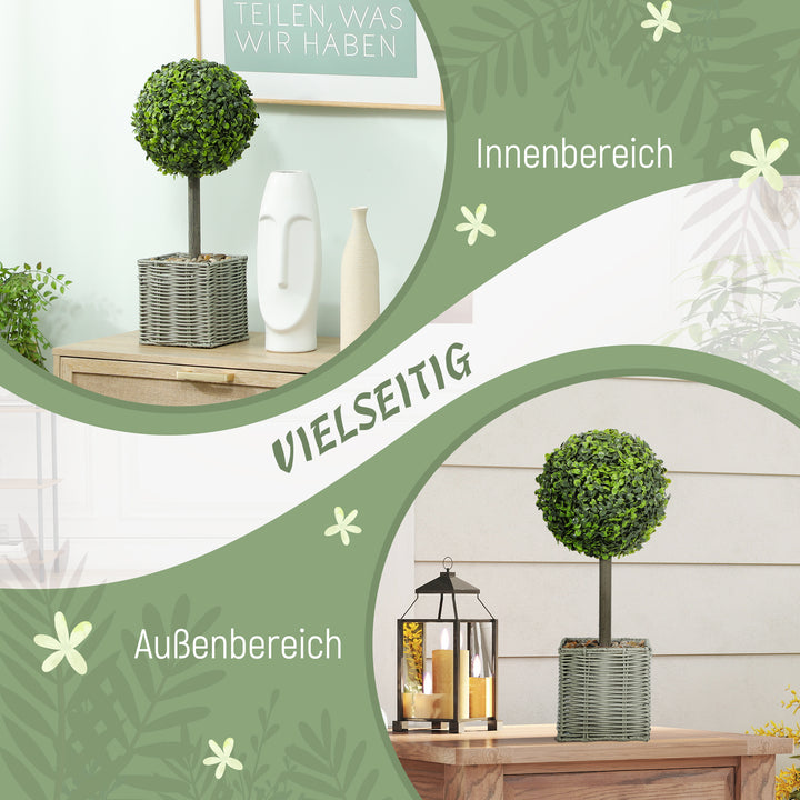 Sæt med 2 kunstige planter, uv-bestandige kunstige træer i potter, egnet til indendørs og udendørs brug, plastik, cement, grøn