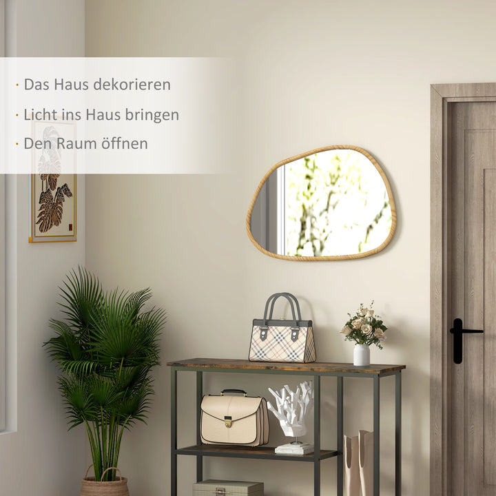 Vægspejl dekorativt spejl, vintage design, 80 cm x 2,1 cm x 60 cm, massivt træ, naturlig