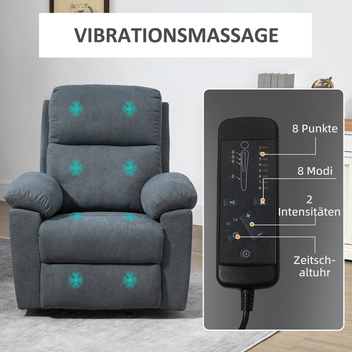 Massagestol med stand-up-hjælp, sygeplejestol med stand-up-hjælp, 8 vibrationsmotorer, inkl. fjernbetjening, grå