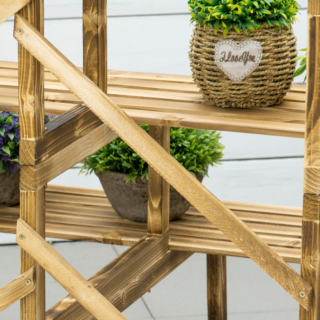 Plantestige, blomsterstige, blomsterhylde, plantehylde, blomsterstativ, 3 niveauer, fyrretræ, 100 x 80 x 78 cm