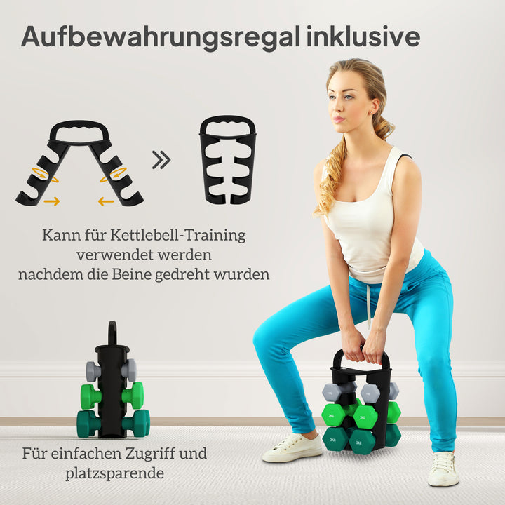 Håndvægtsæt med opbevaringsstativ, sæt med 6 håndvægte til fitnesstræning, 2 x 1 kg, 2 x 2 kg, 2 x 3 kg