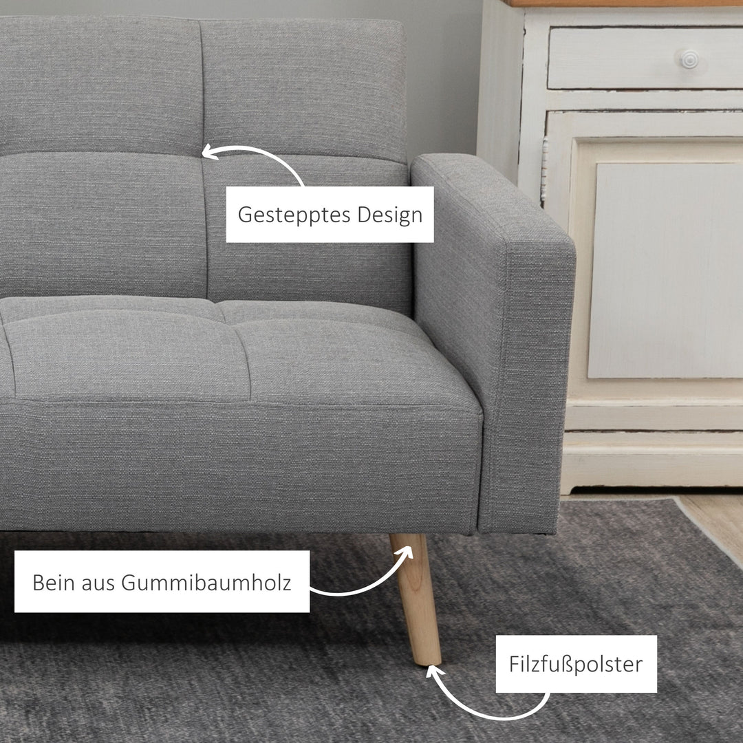 2-i-1 sovesofa 205 x 88 cm sofa med sengefunktion, sofa med siddehynder, hørlook grå