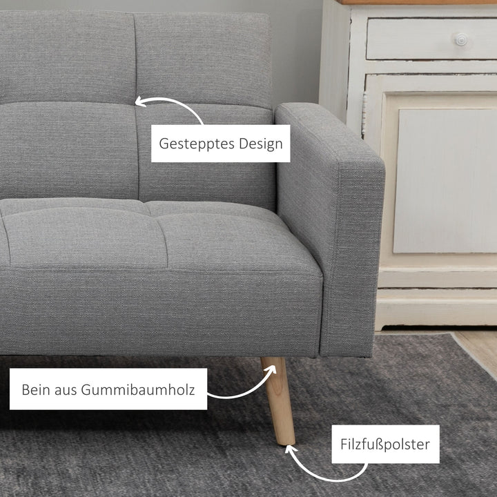 2-i-1 sovesofa 205 x 88 cm sofa med sengefunktion, sofa med siddehynder, hørlook grå