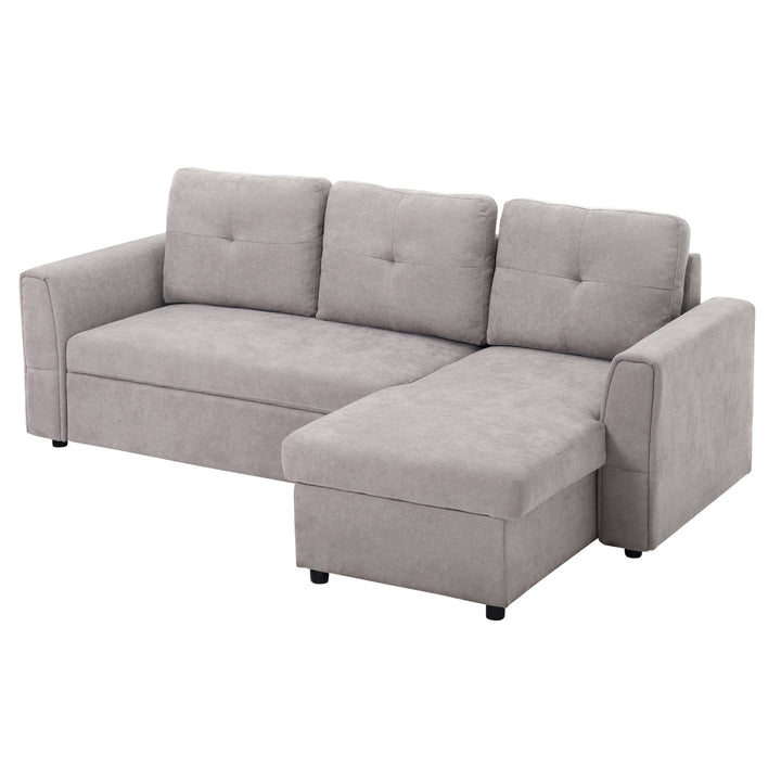 3-personers sofa med sengefunktion, sovesofa med chaiselong, polstret sofa, grå