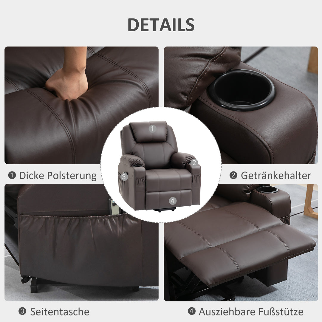 Massagestol med ståstøtte, lænefunktion, kunstlæder, op til 150 kg, 88 x 99 x 106 cm, brun