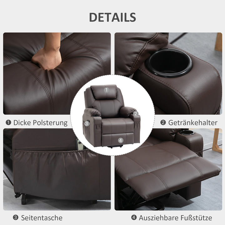 Massagestol med ståstøtte, lænefunktion, kunstlæder, op til 150 kg, 88 x 99 x 106 cm, brun