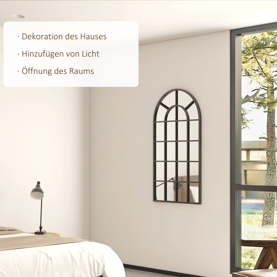 Dekorativt spejl, stort vinduesspejl, buet, inklusive ophængningsbeslag. sort + spejlglas