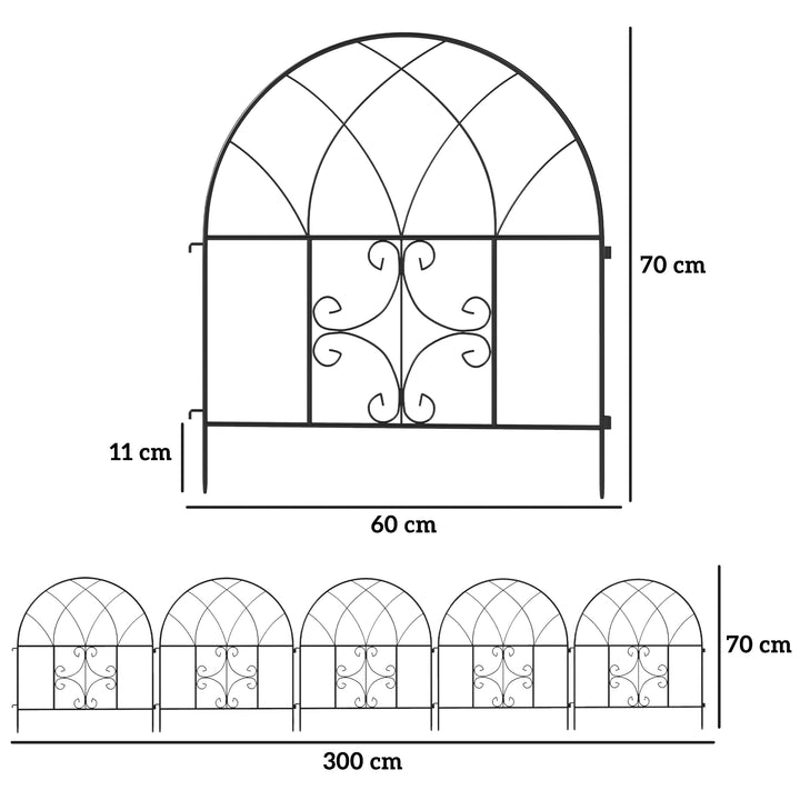 Havehegn stål 300 cm x 70 cm højt dekorativt gitterhegn sæt hegnselementer sort