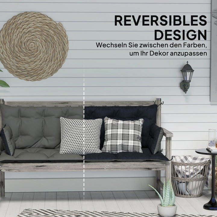 Udendørs hyndesæt til bænk eller verandagynge, tofarvet, polyester, skum, 180 x 110 x 8 cm, mørkegrå