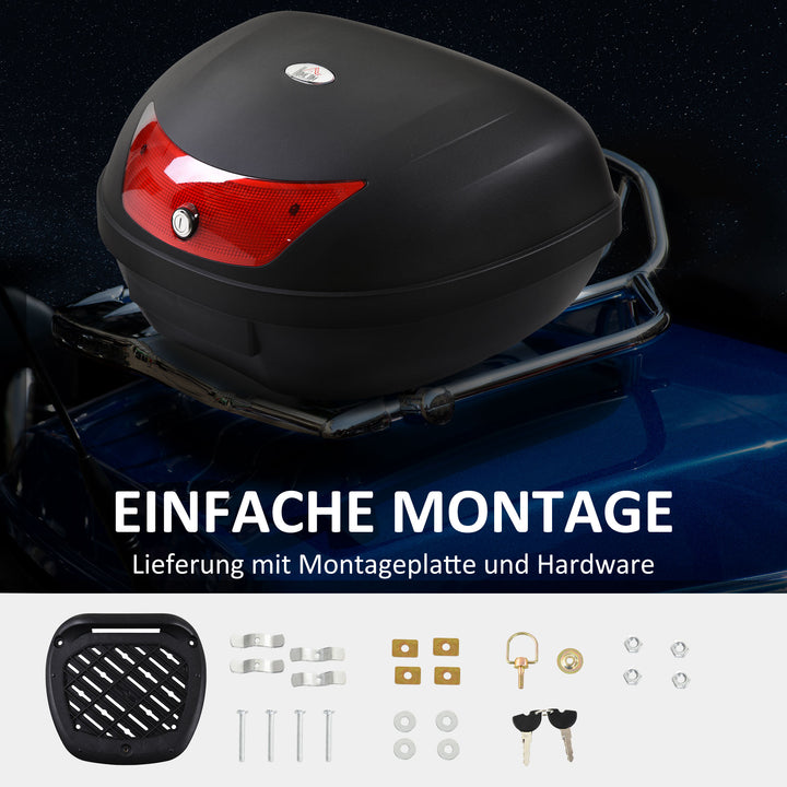 Motorcykelkuffert, scooterkuffert til motorcykler, scootere, knallerter og atv'er, 48 l hjelmkuffert, topboks, sort, 59 x 43 x 33 cm
