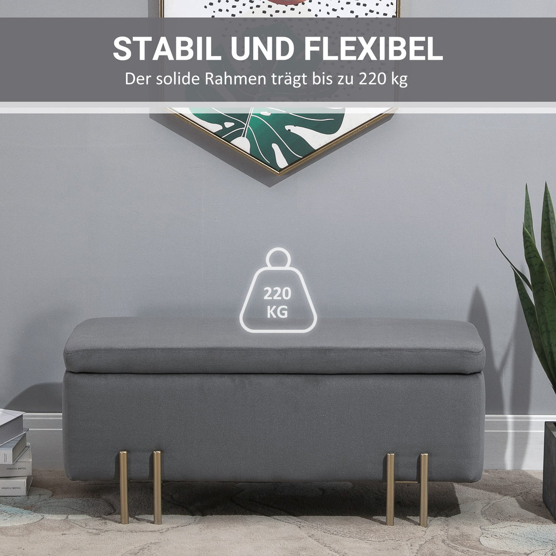 Opbevaringsbænk, polstret bænk med fløjlslook, opbevaringskommode med metalben, kommode til stue, soveværelse, entre, 100 x 40 x 42 cm, mørkegrå