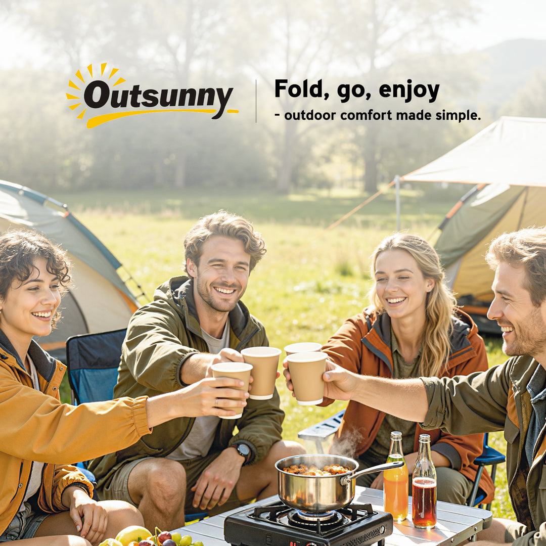 Campingbord med opbevaringskurv, højdejusterbar, foldbar, aluminium, sort
