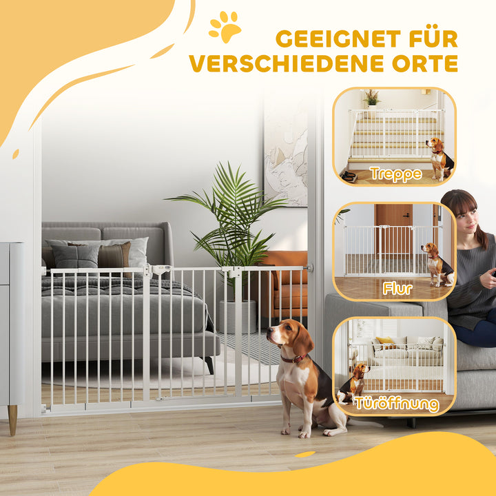 Hundegitter, udvideligt, klemmemontering, metal, 136x76 cm, hvid