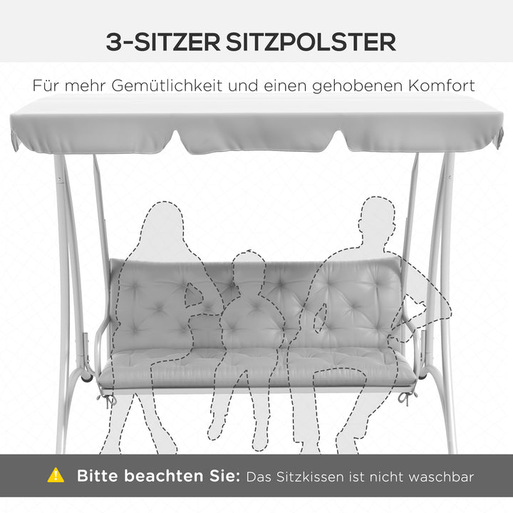3-Personers bænkehynde 150x98x8 cm med stropper, bænkehynde til havemøbler og verandagynge, lysegrå