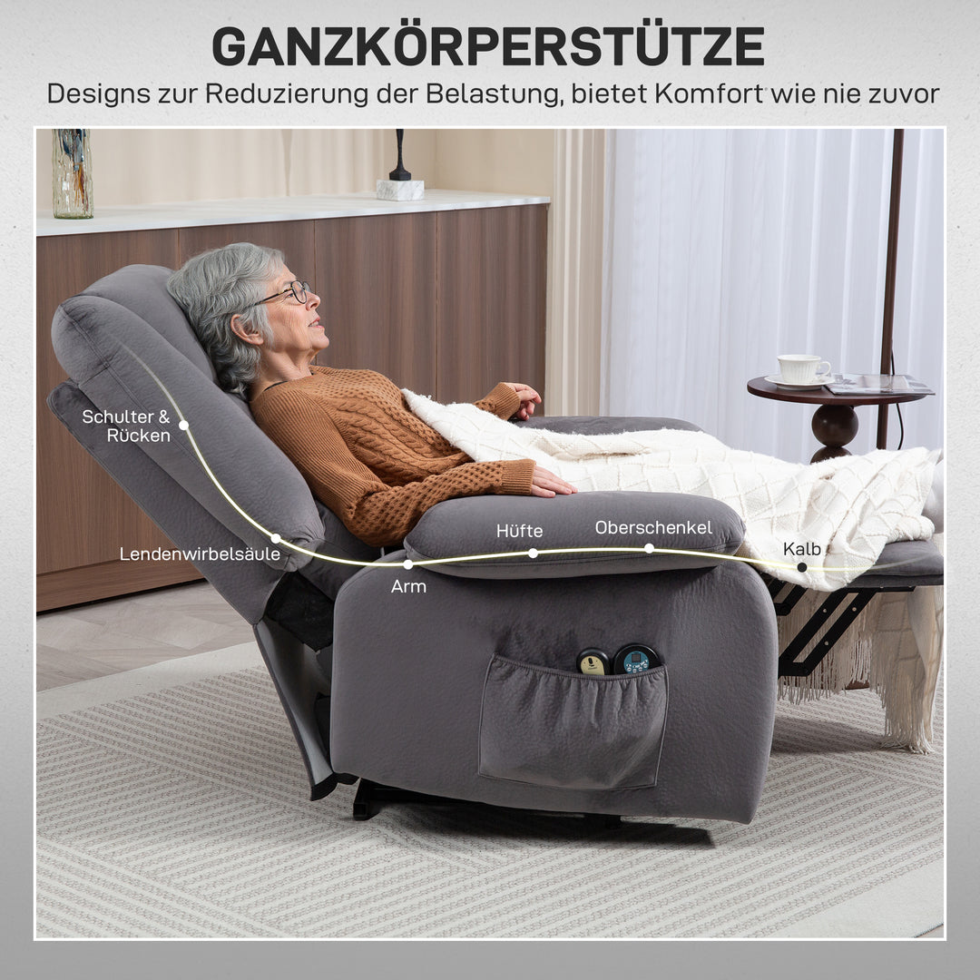 Tv-stol med ståstøtte, varme- og massagefunktion, fjernbetjening og sidelomme, mørkegrå