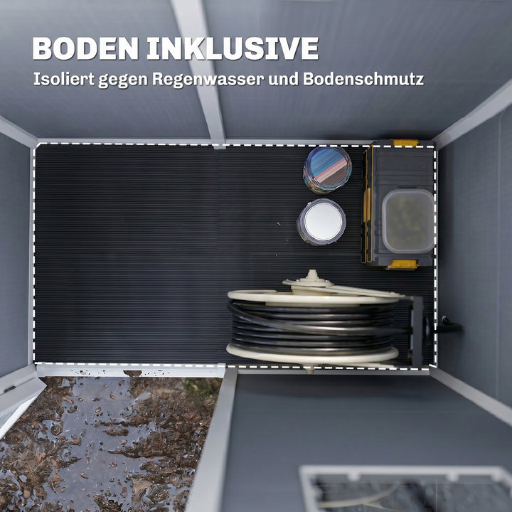 Plastikskur, 1,14 m², 151 x 92 x 193 cm, med nedhængt tag, gulv og vindue, grå