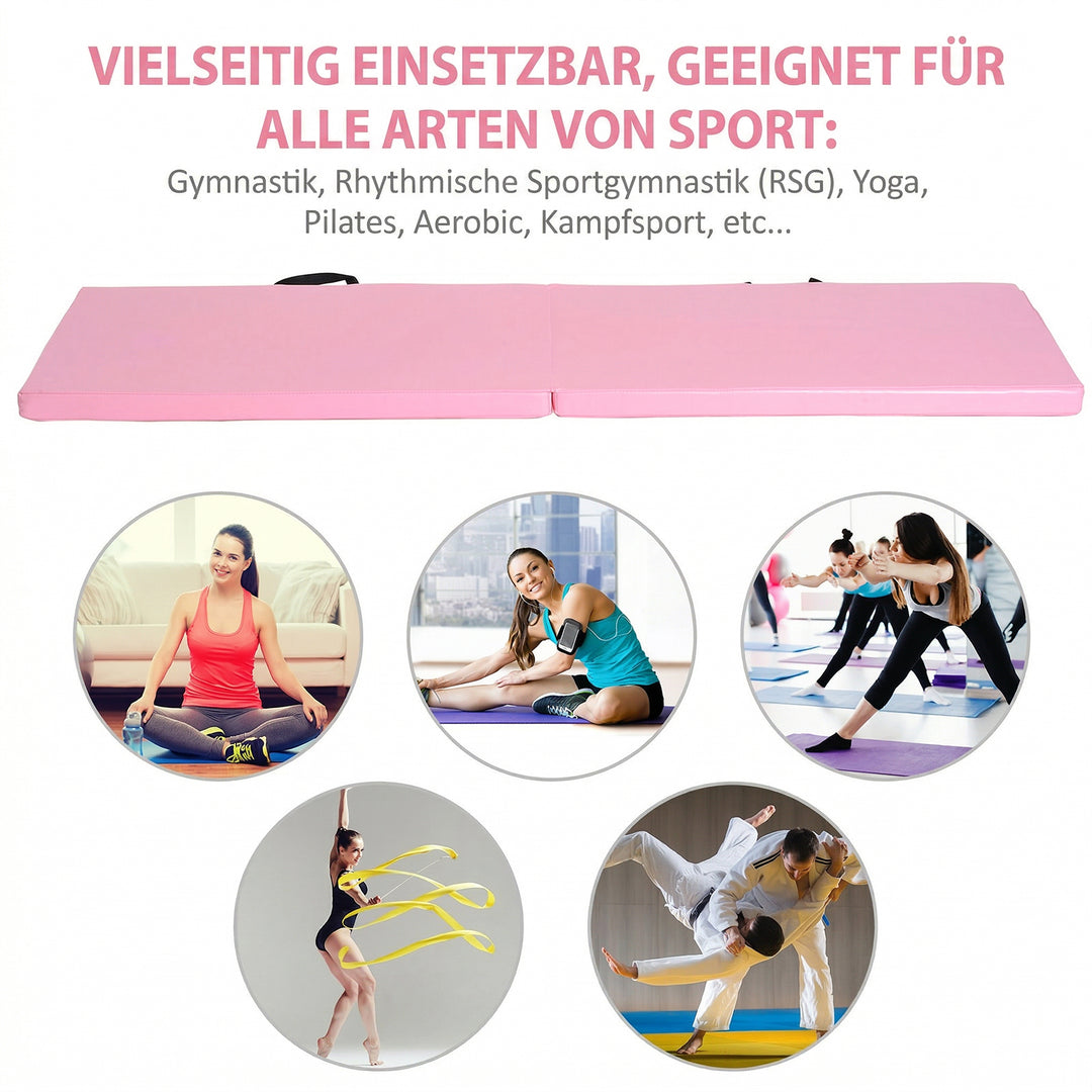 Træningsmåtte Sammenklappelig Fitnessmåtte med Håndtag Pink 180x60x5 cm