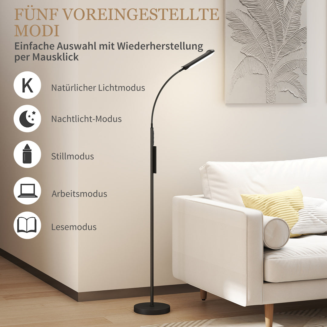 LED-gulvlampe, dæmpbar, med fjernbetjening, 360° svanehals, sort