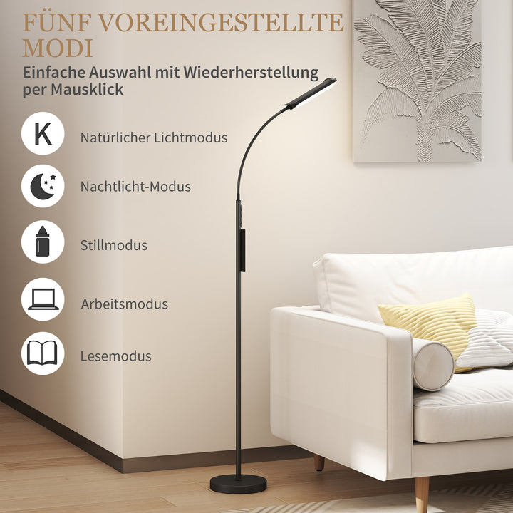 LED-gulvlampe, dæmpbar, med fjernbetjening, 360° svanehals, sort