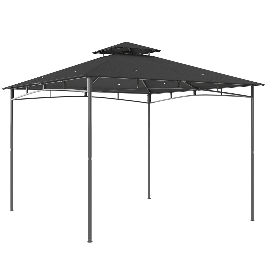 3x3m Pavillon, Vandafvisende, Robust, Vintersikker, Havepavillon med Udtrækkelig Topramme, Dobbelt Tag, Mørkegrå