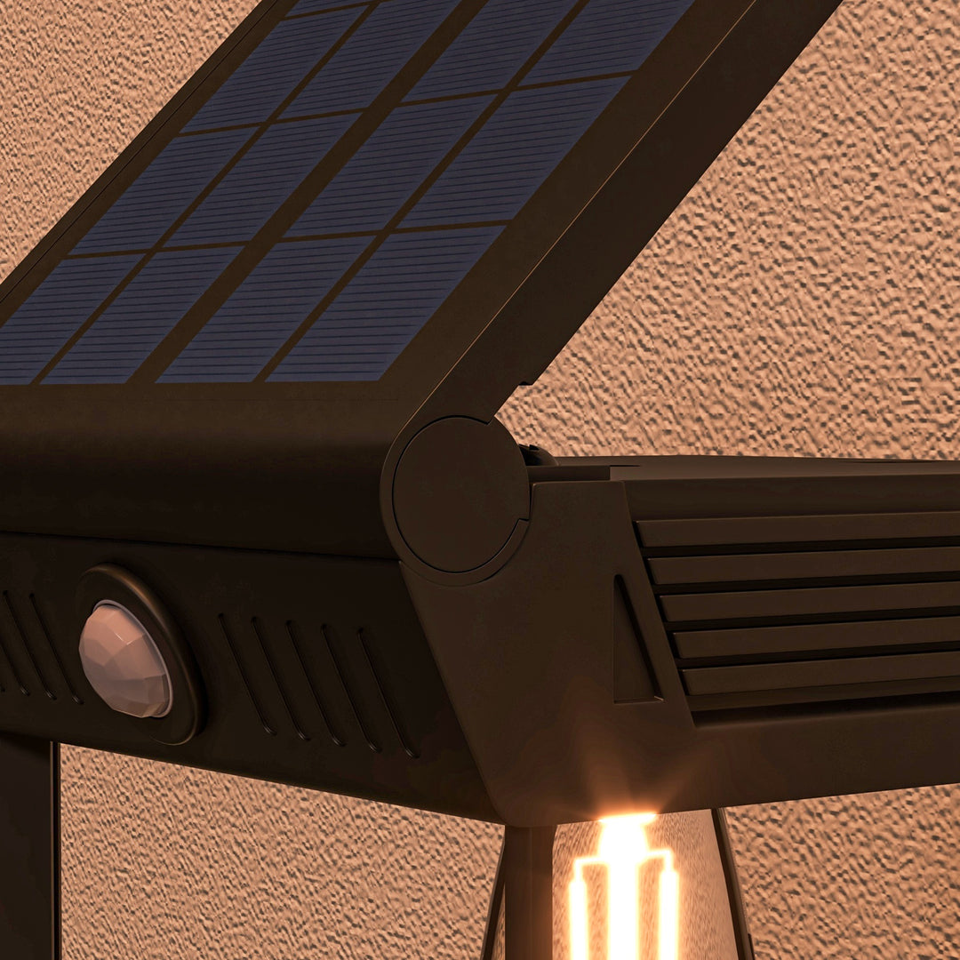 Havelampe med solcellepanel, udendørslampe, vejrbestandig, bevægelsessensor, 14 cm x 24 cm x 24 cm, sort