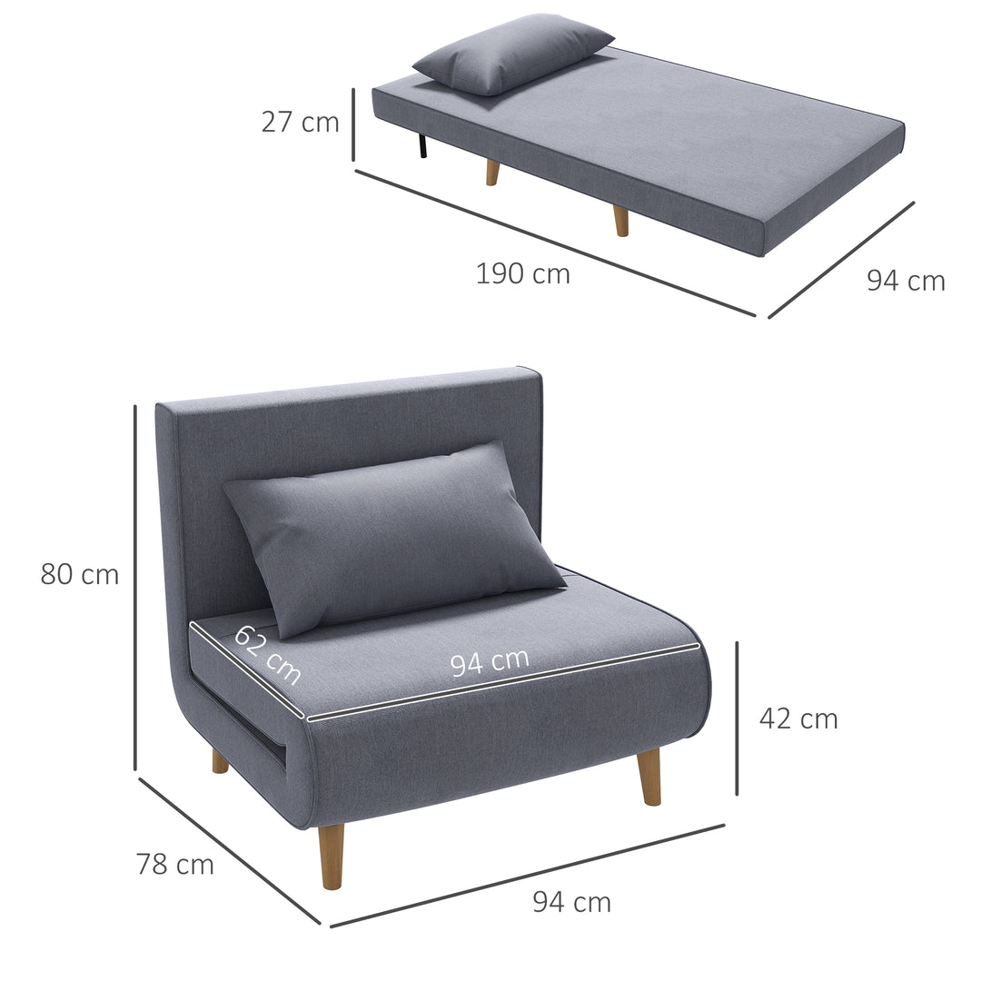 Enkelt sovesofa sovesofa foldsofa justerbar ryglæn liggestol nordisk skandinavisk 25d skum hushør imiteret grantræ grå 94 x 78 x 80 cm