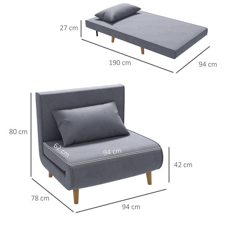Enkelt sovesofa sovesofa foldsofa justerbar ryglæn liggestol nordisk skandinavisk 25d skum hushør imiteret grantræ grå 94 x 78 x 80 cm