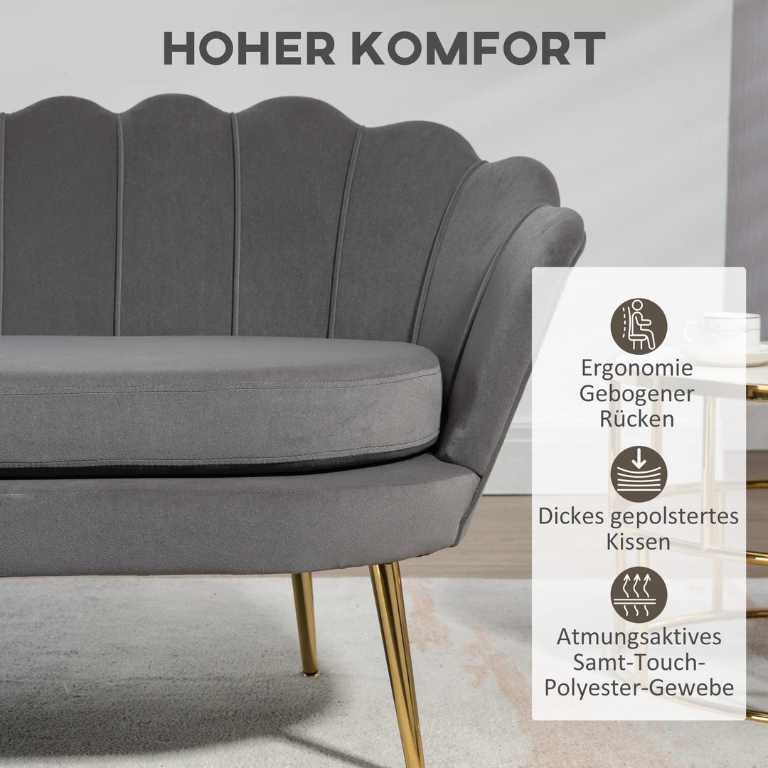 2-Personers loungesofa med bløde og generøse hynder, polstret sofa, siddemøbler, polstrede møbler, designersofa, elegant, fløjl, polyester, grå, 133 x 63 x 75 cm