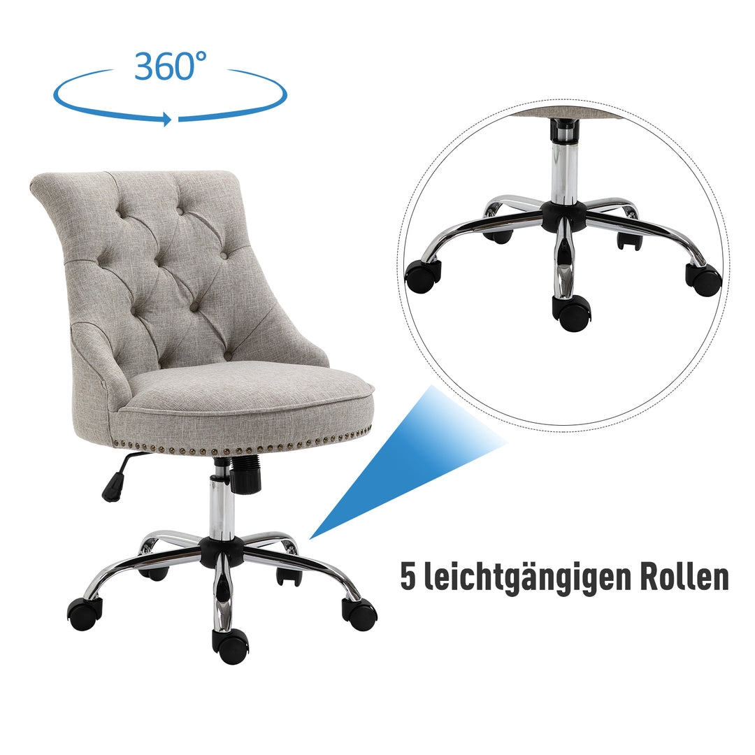 Drejestol med hjul, polstret executive-stol, 360° drejelig, 150 kg belastningsevne, højdejusterbar, lysegrå, 54 x 65,5 x (84-91) cm