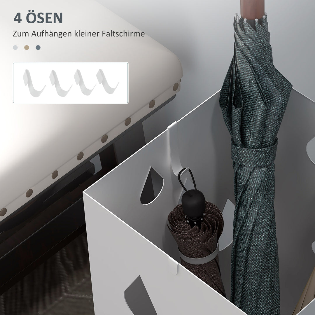 Paraplystativ, 4 kroge, drypbakke, stål, hvid