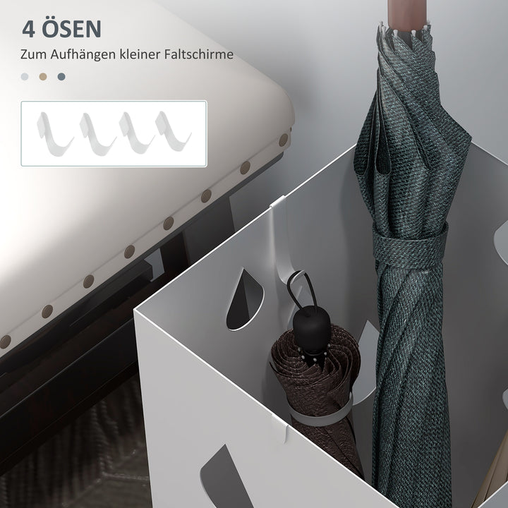 Paraplystativ, 4 kroge, drypbakke, stål, hvid