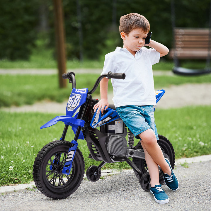 Elmotorcykel til børn, 12V børnemotorcykel med musik, børnekøretøj med støttehjul, 3-6 år, blå
