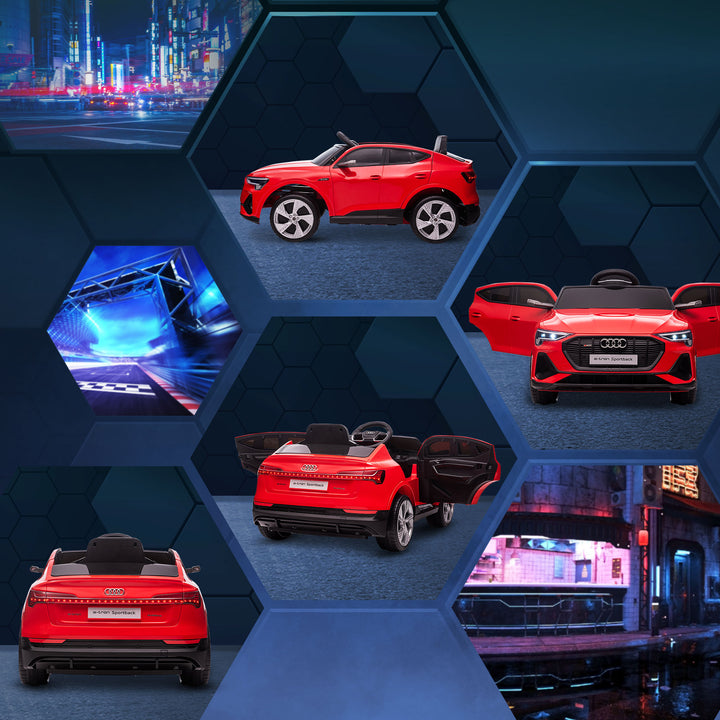 Elbil til børn, op til 5 km/t, med sikkerhedssele, fjernbetjening, forlygter, musikfunktion, rød