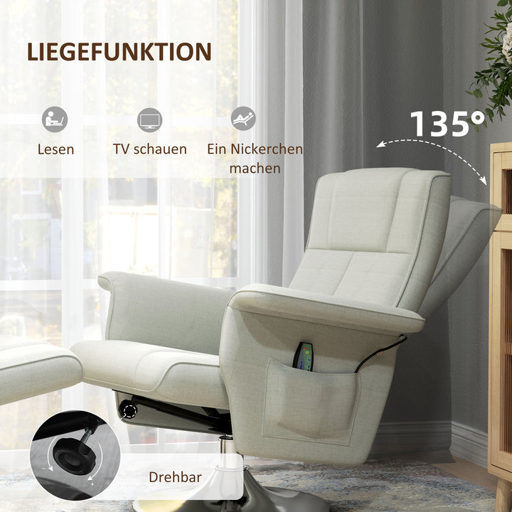 Massagestol med skammel, lænestol, 78 x 95 x 88 cm, cremefarvet