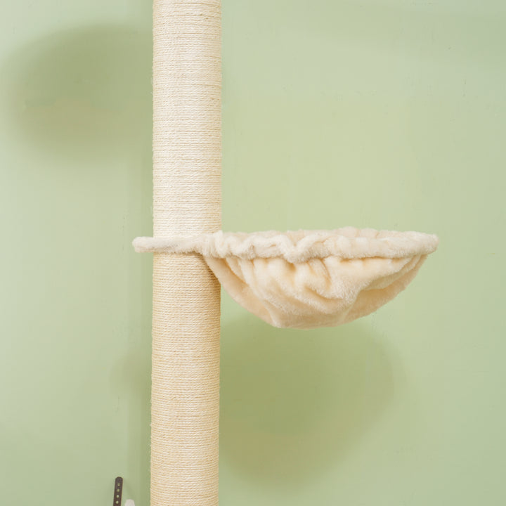 Lofthøjt kradsetræ, anti-tip sikkerhed, sisal rebstolper, konstrueret træ, eg + cremehvid