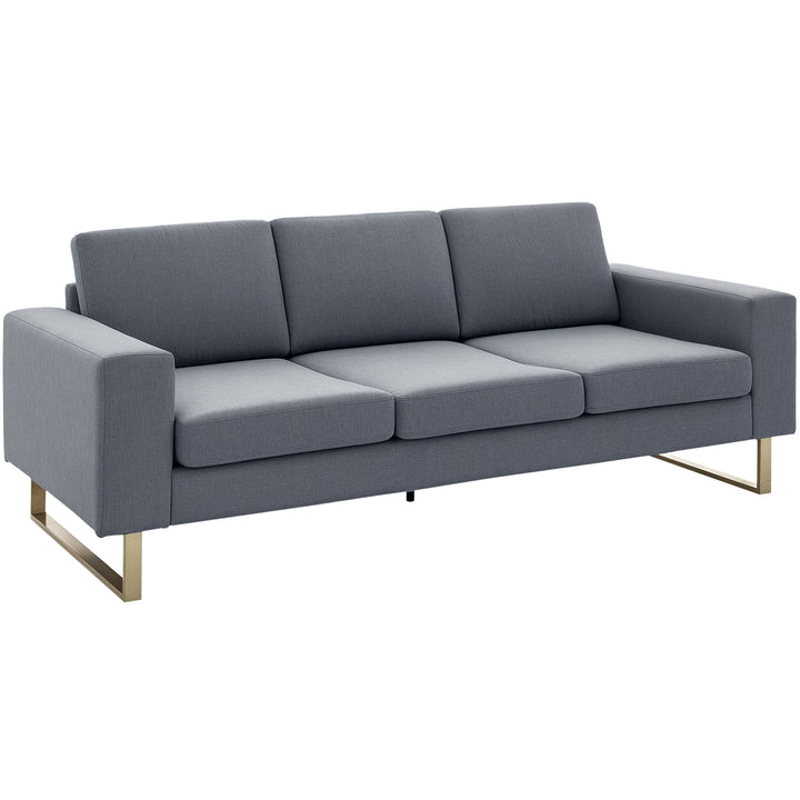3-Personers sofa tre-personers stofsofa med hynder i armlæn, hørlook, til soveværelse, 200 x 82 x 78 cm, mørkegrå