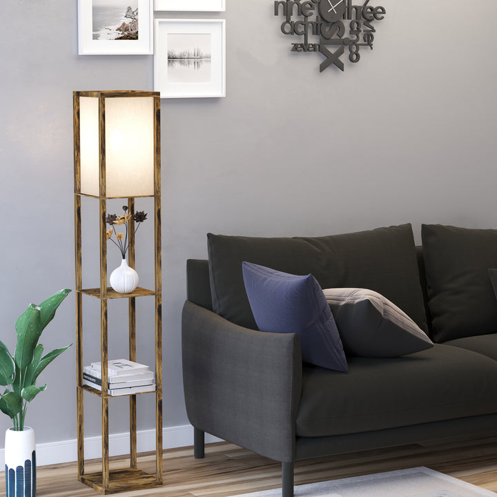 Gulvlampe med hylder, træ, 26 x 26 x 160 cm, til stue/soveværelse (pære medfølger ikke)