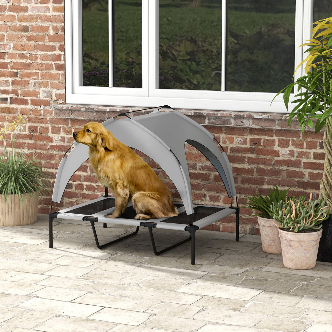 Udendørs hundeseng, vejrbestandig, hævet ramme, 106 x 76 x 94 cm, lysegrå