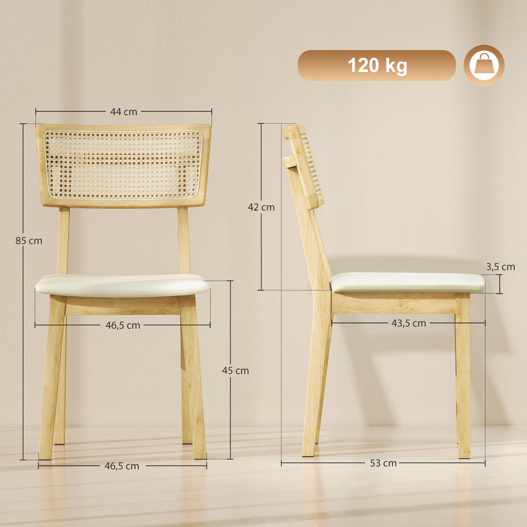 Spisestol, rattan ryglæn, kunstlædersæde, gummitræ, naturtræ