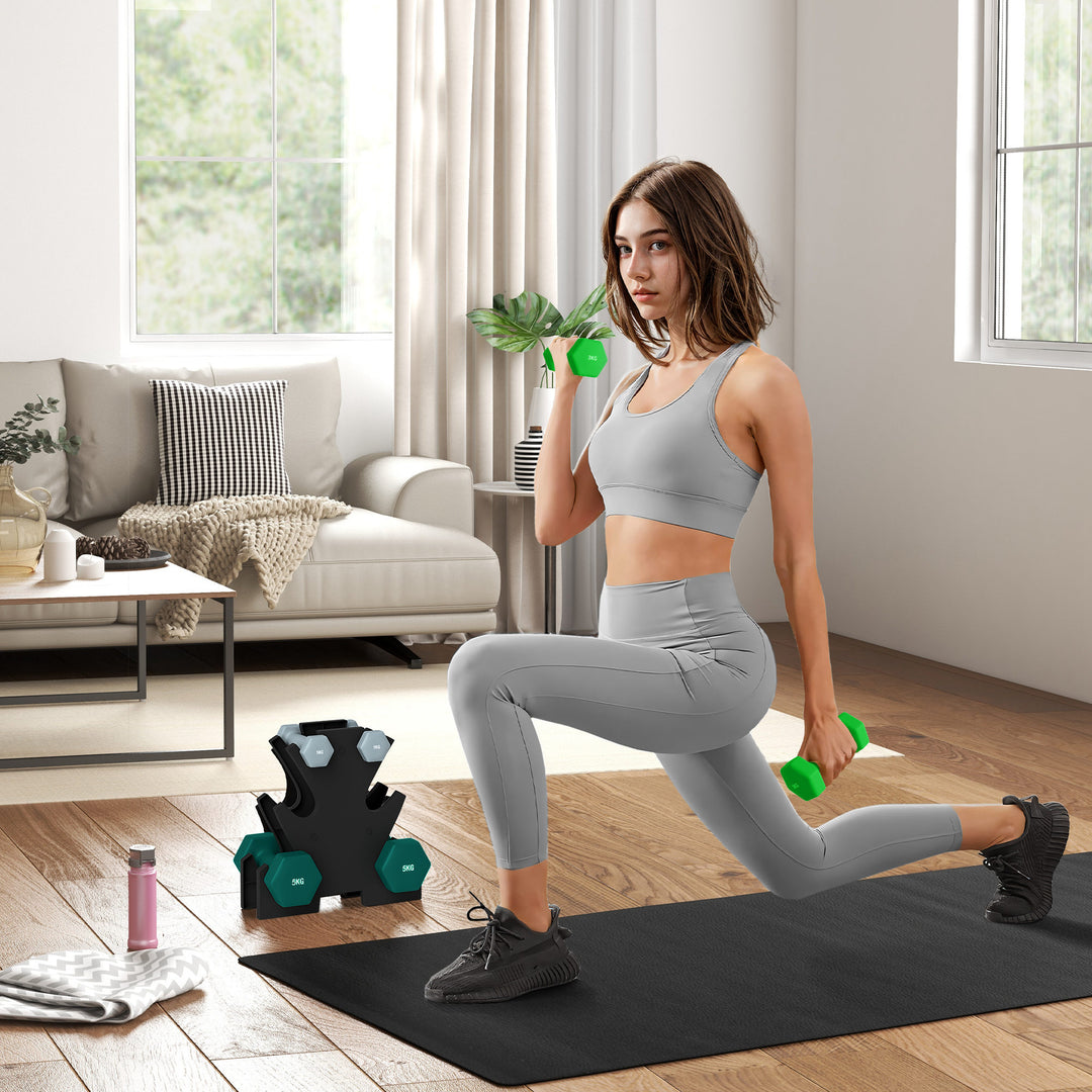 Håndvægtsæt med opbevaringsstativ, sæt med 6 håndvægte til fitnesstræning, 2 x 1 kg, 2 x 3 kg, 2 x 5 kg