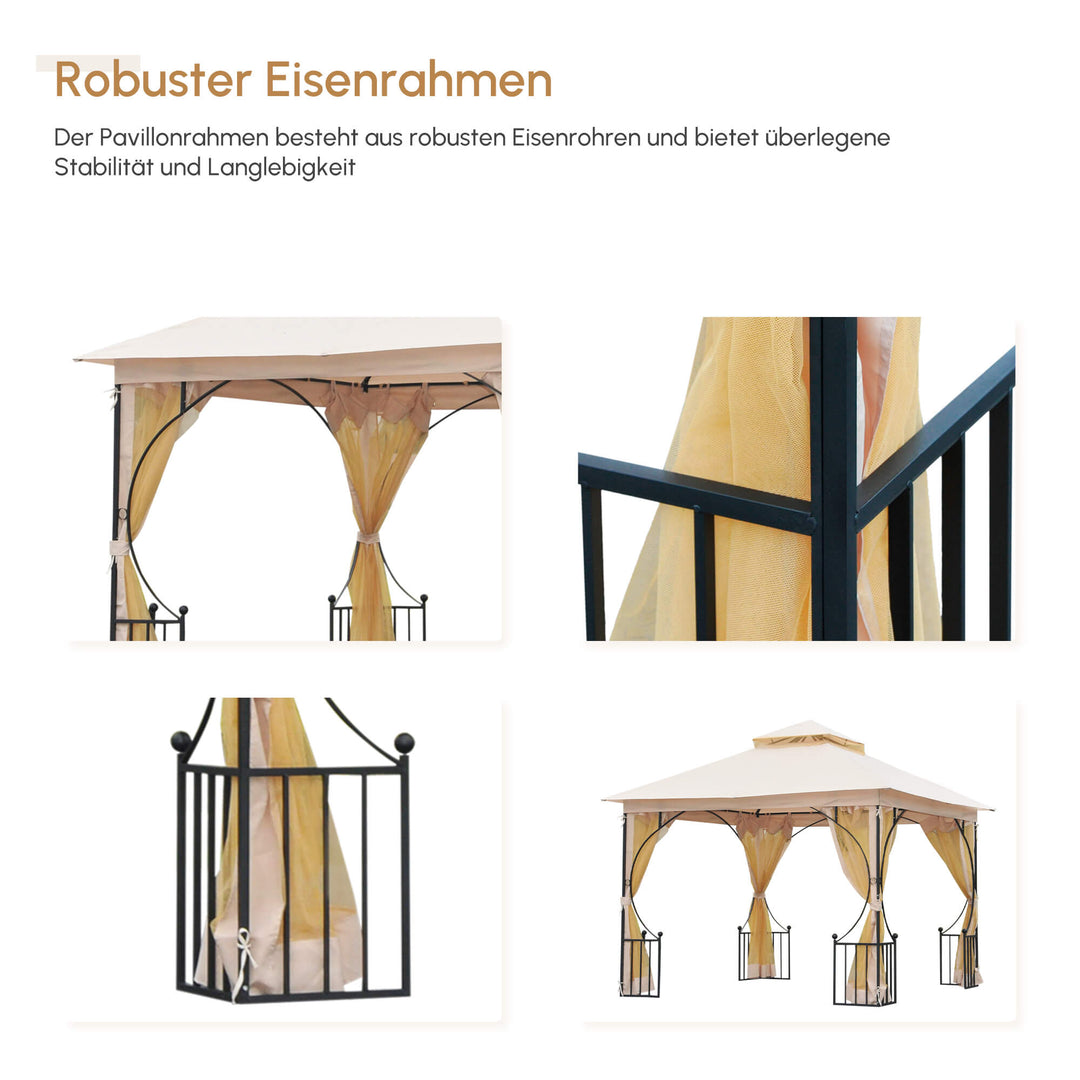 Havepavillon/telt, inklusive monteringsbeslag, vejrbestandig, 295 cm x 295 cm x 275 cm. Beige + Sort