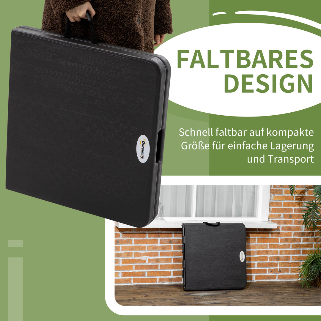 Udendørsbord, havebord, til 4 personer, foldbart, højdejusterbart, trælook, grå+sort, 118 x 60 x 74 cm