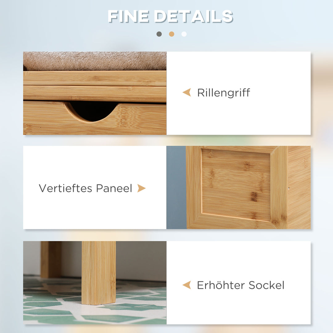 Badeværelsesskab, 3 hylder, 2 skuffer, bambus, 30 cm x 30 cm x 140 cm, naturfarvet