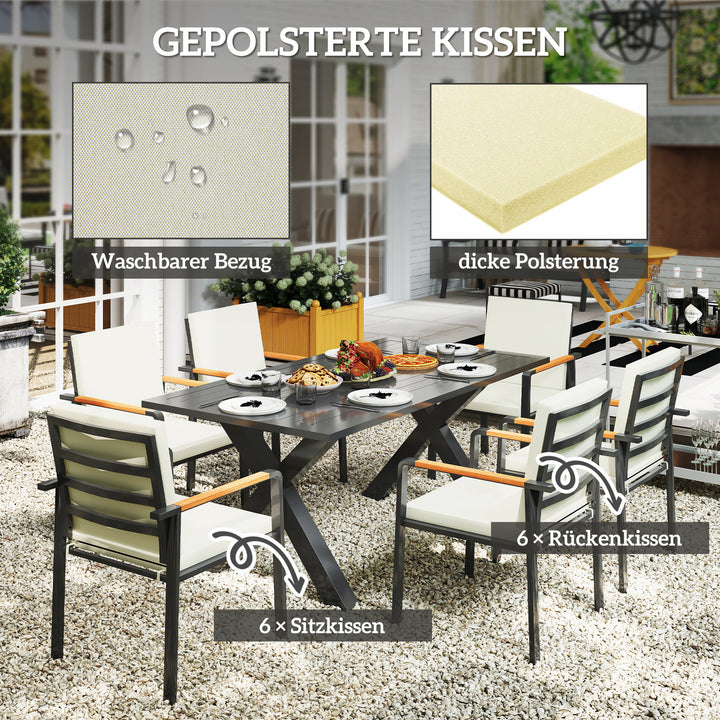 Havemøbelsæt til 6 personer, 6 stole, 1 bord, vejrbestandig, 175 cm x 92 cm x 73 cm, sort + grå