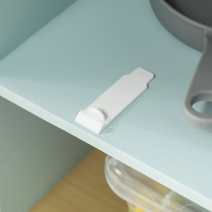 Legekøkkensæt, børnekøkken med mikrobølgeovn, komfur og ovn, køkkenredskaber, mdf, rustfrit stål, blå