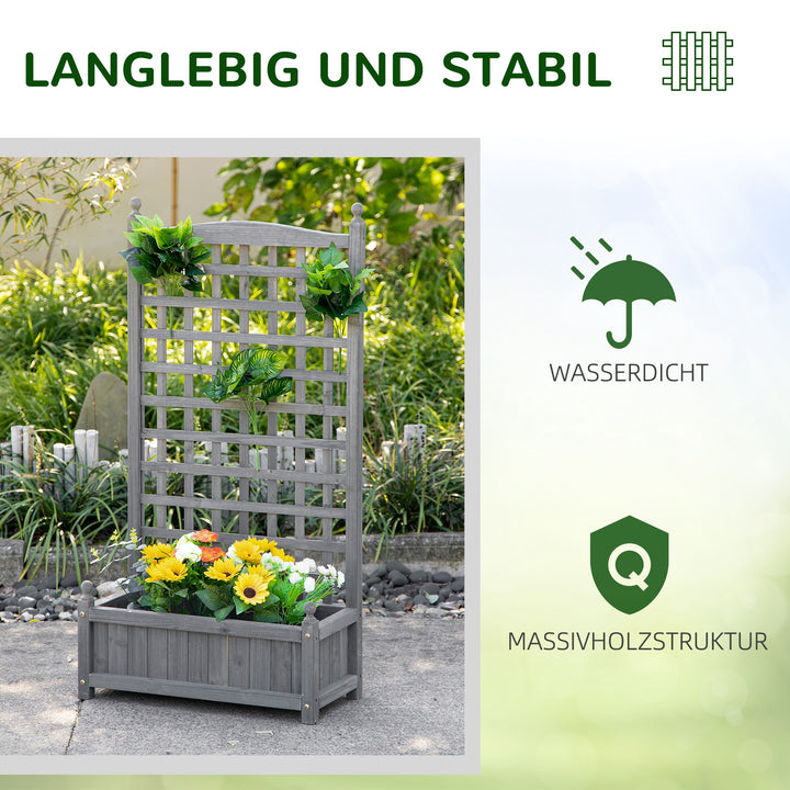 Hævet havebed med espalier, blomsterkasse, klatrepotte, rosenbue med støtte til klatreplanter, havetræ, grå, 64 x 28 x 120 cm