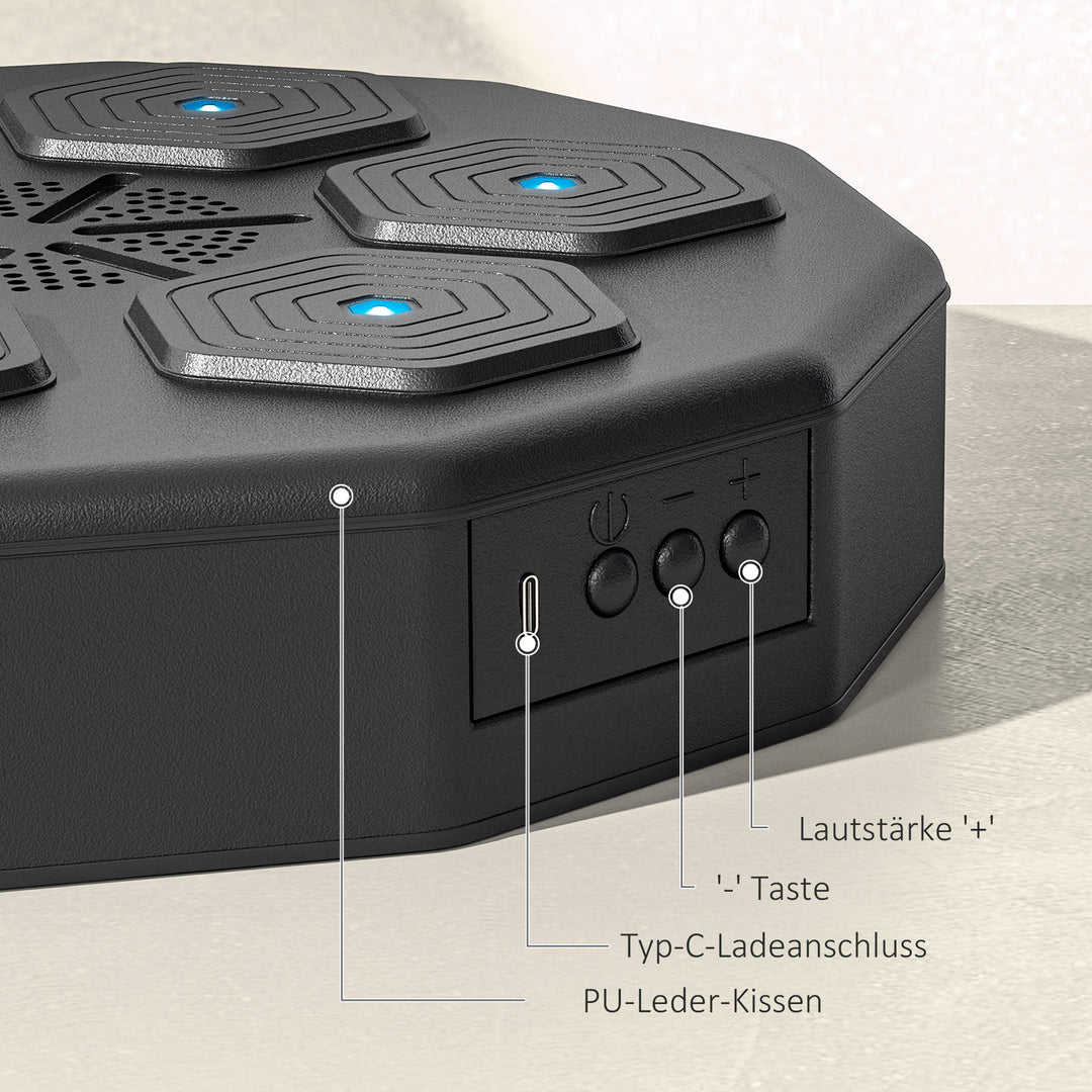 Boksetræner med musikfunktion, bluetooth, lysende prikker, vægbeslag, kunstlæder, sort