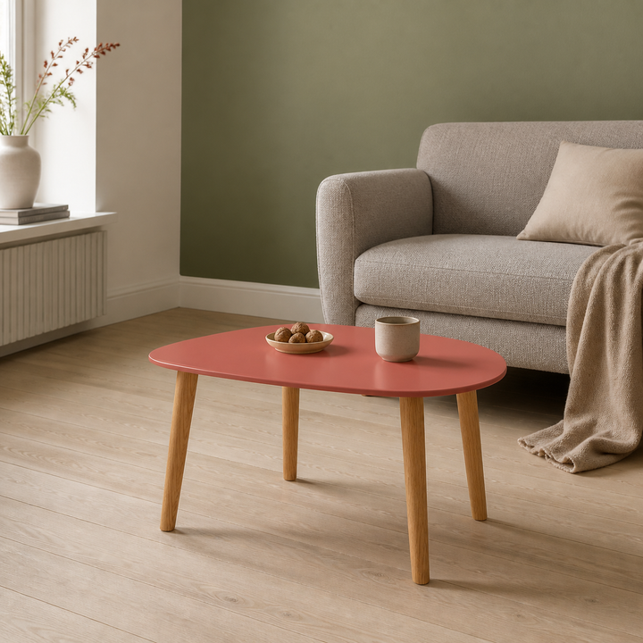 Endocarp sofabord i antik-pink MDF og naturligt asketræ set fra en anden vinkel