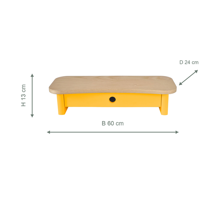 Måldiagram for monitorskærmstativ i askefinér og Broom Yellow