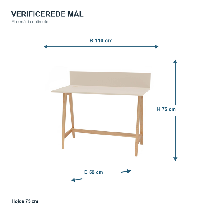 Måldiagram for LUKA skrivebord 110 x 50 cm